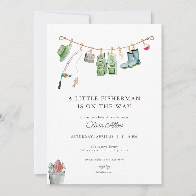 Invitación a Baby Shower de Little Fisherman (Anverso)