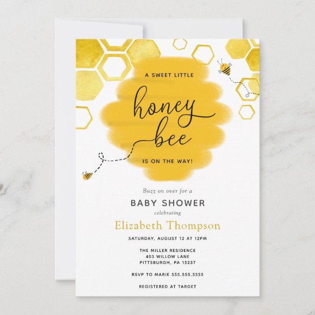 Invitación a Baby Shower de Little Honey Bee (Anverso)
