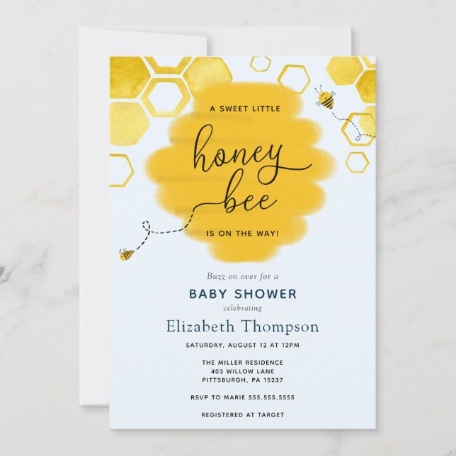Invitación a Baby Shower de Little Honey Bee Boy (Anverso)