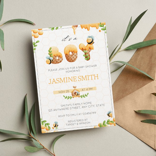Invitación a Baby Shower de Little Honey Bee Boy (Subido por el creador)