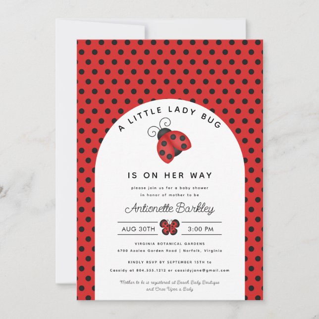 Invitación a Baby Shower de Little Ladybug Chica (Anverso)