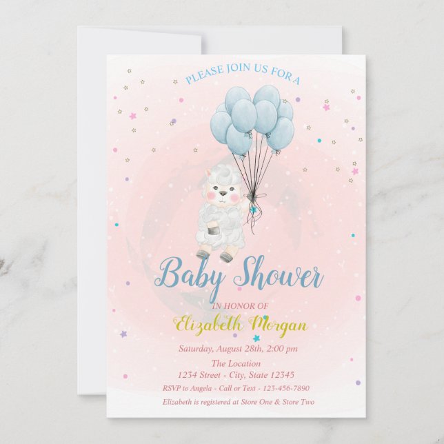 Invitación a Baby Shower de Little Lamb Sheep Star (Anverso)