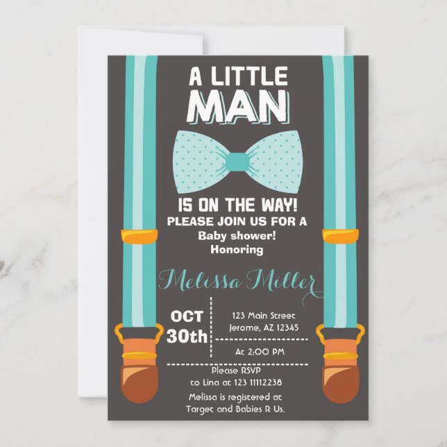 Invitación a Baby Shower de Little Man (Anverso)