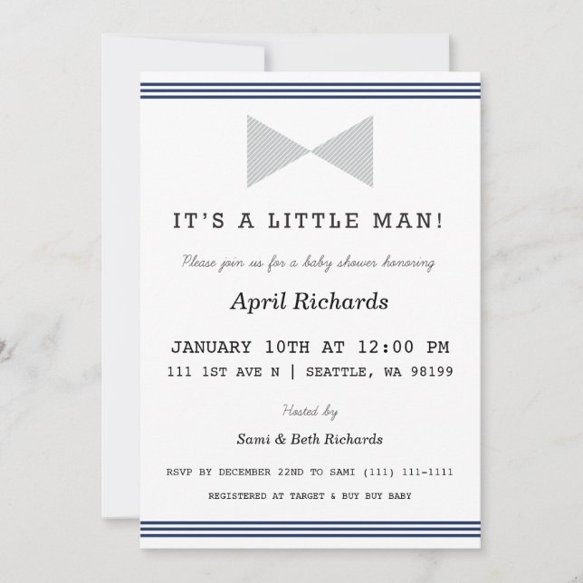 Invitación a Baby Shower de Little Man (Anverso)