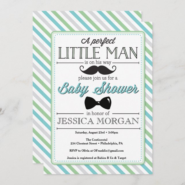 Invitación a Baby Shower de Little Man (Anverso / Reverso)