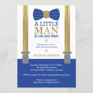 Invitación a Baby Shower de Little Man, azul, fals
