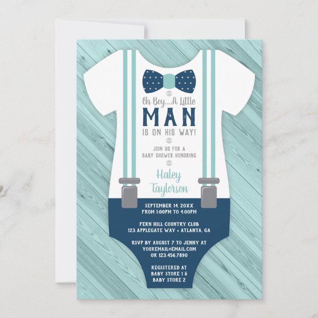 Invitación a Baby Shower de Little Man, azul marin (Anverso)