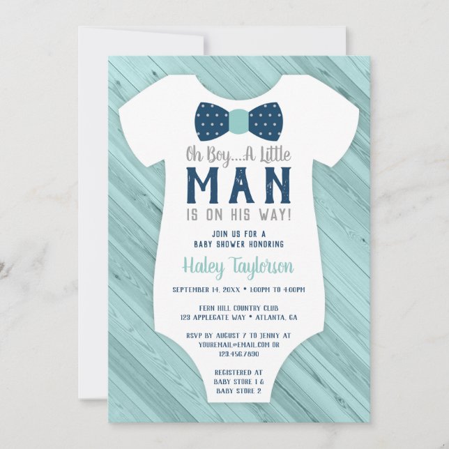 Invitación a Baby Shower de Little Man, azul marin (Anverso)