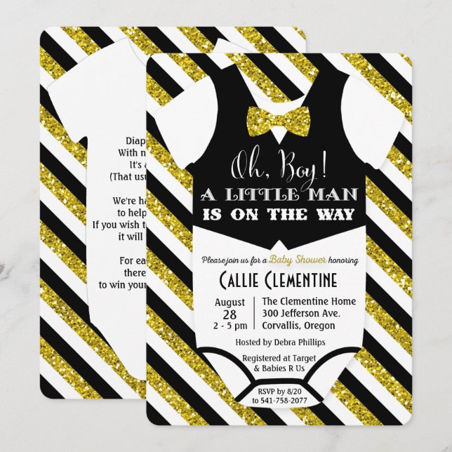 Invitación a baby shower de Little Man con corbatí (Anverso / Reverso)