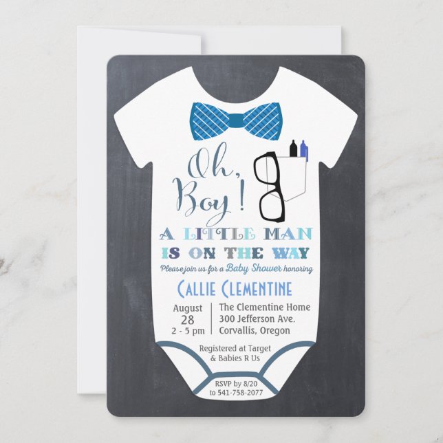 Invitación a baby shower de Little Man con corbatí (Anverso)