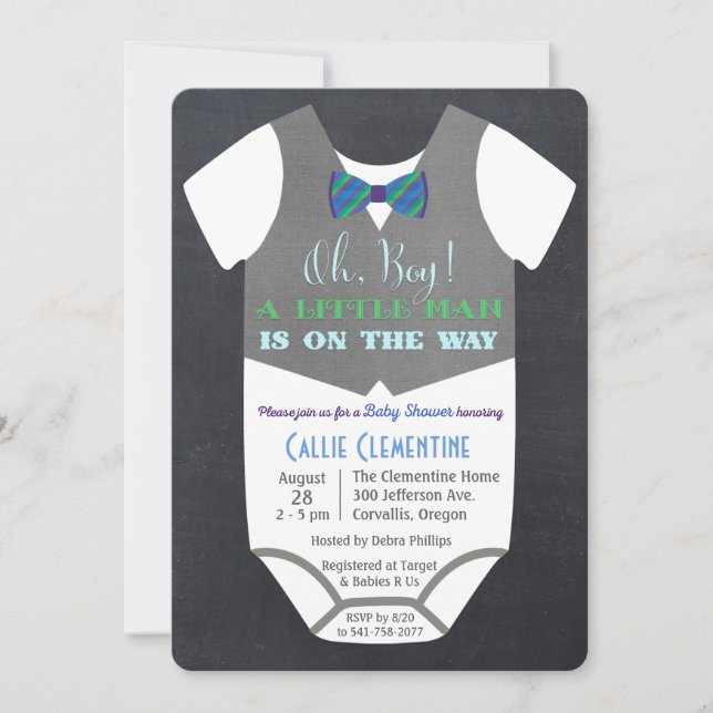 Invitación a baby shower de Little Man con corbatí (Anverso)