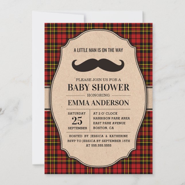 Invitación a Baby Shower de Little Man - Mustache  (Anverso)