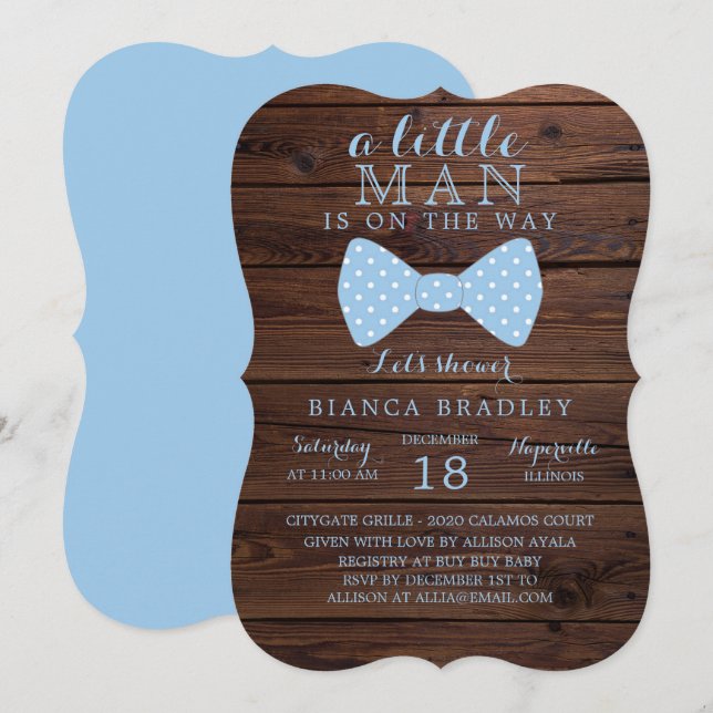 Invitación a Baby Shower de Little Man | Wood Bow  (Anverso / Reverso)