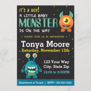 Invitación a Baby Shower de Little Monster Blue