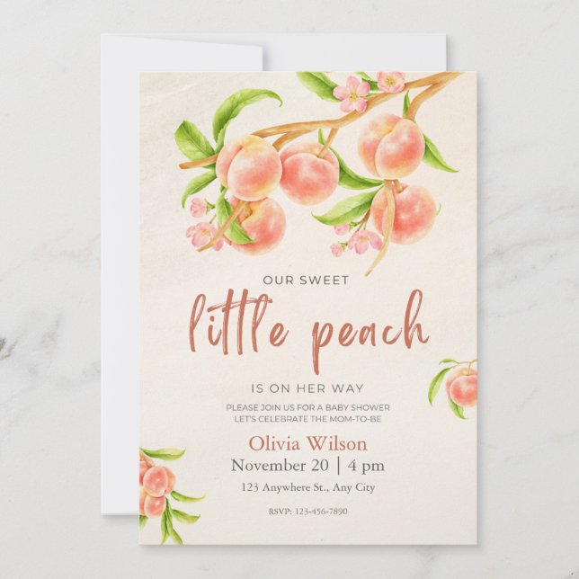 Invitación a Baby Shower de Little Peach (Anverso)