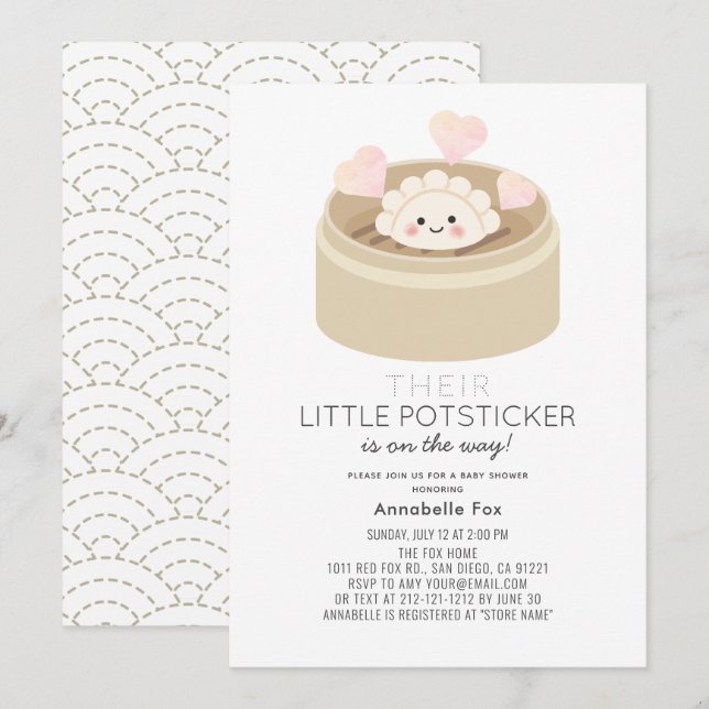 Invitación a Baby Shower de Little Potsticker (Anverso / Reverso)