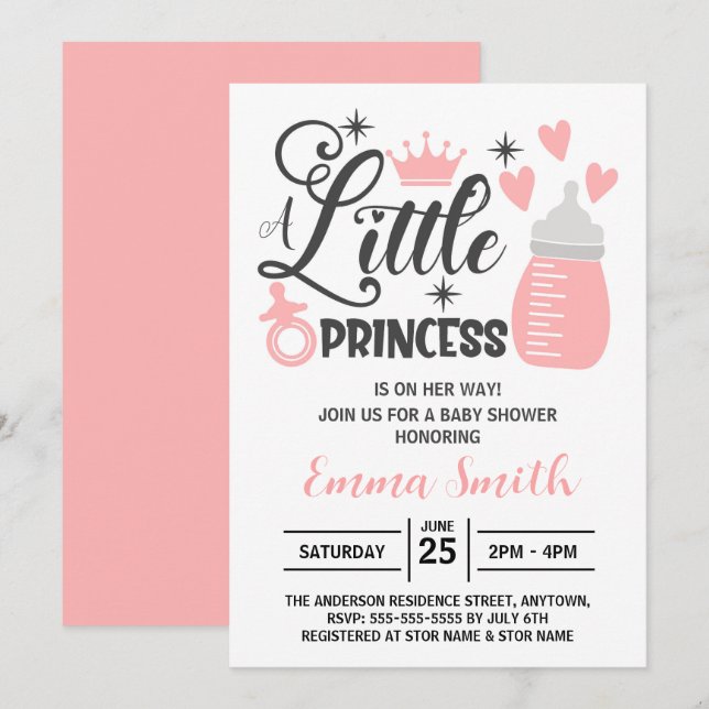 Invitación a Baby Shower de Little Princess (Anverso / Reverso)