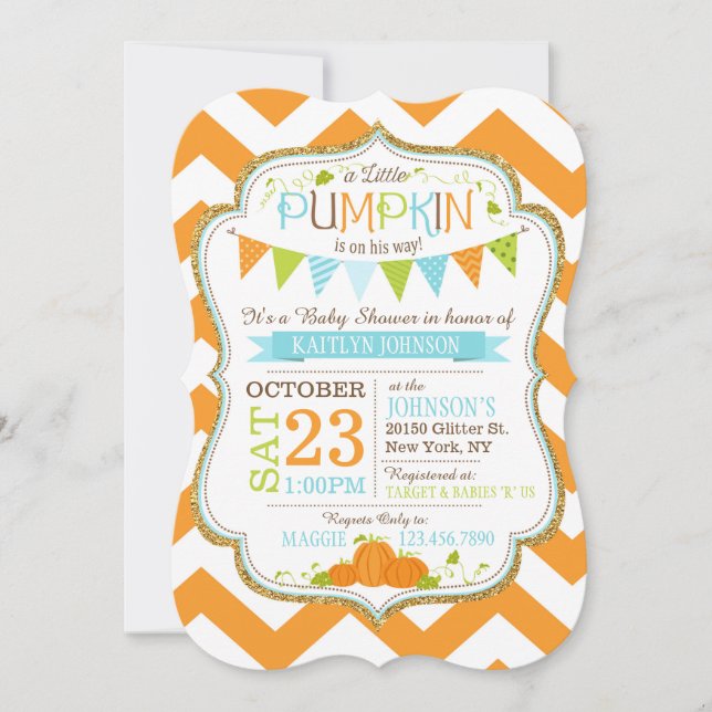 Invitación a Baby Shower de Little Pumpkin Chevron (Anverso)
