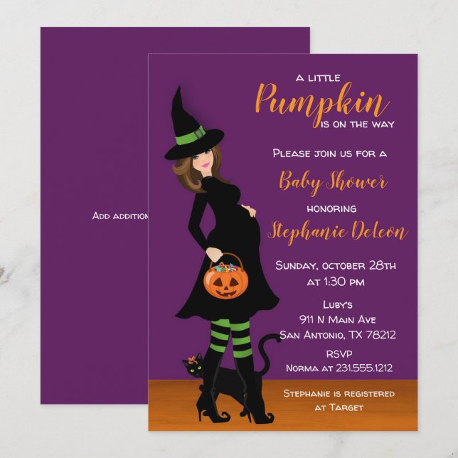Invitación a Baby Shower de Little Pumpkin Hallowe (Anverso / Reverso)