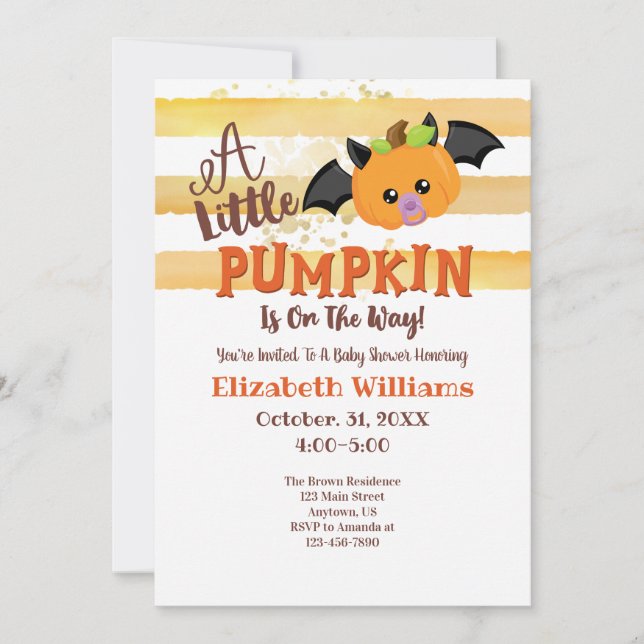 Invitación a Baby Shower de Little Pumpkin Hallowe (Anverso)