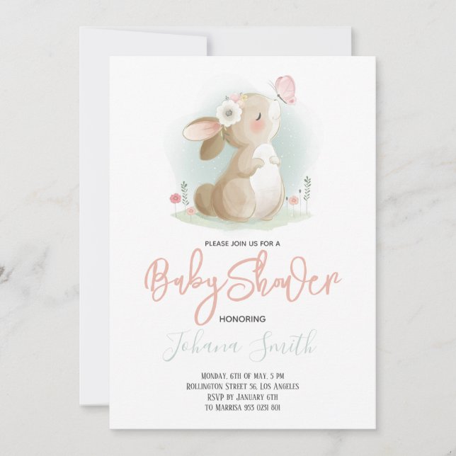 Invitación a Baby Shower de Little Rabbit (Anverso)