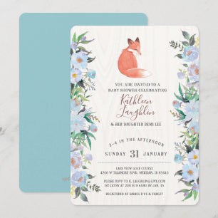 Invitación a Baby Shower de Little Red Fox Blue Fl