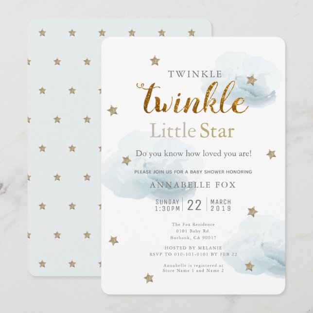 Invitación a Baby Shower de Little Star & Cloud Tw (Anverso / Reverso)