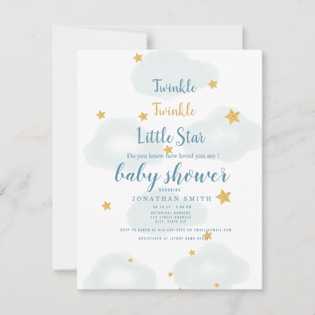 Invitación a Baby Shower de Little Star & Cloud Tw (Anverso)