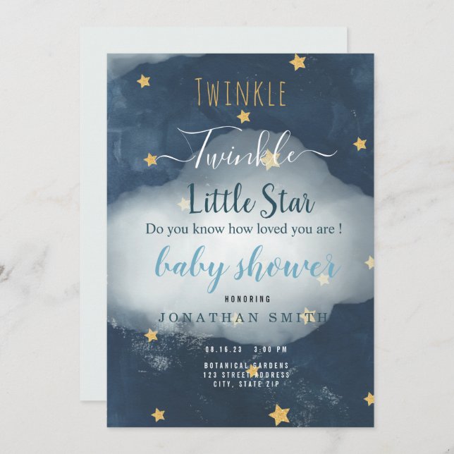 Invitación a Baby Shower de Little Star & Cloud Tw (Anverso / Reverso)