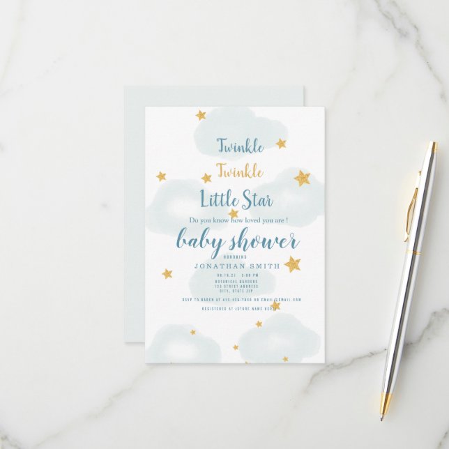 Invitación a Baby Shower de Little Star & Cloud Tw (Anverso/Reverso In Situ)