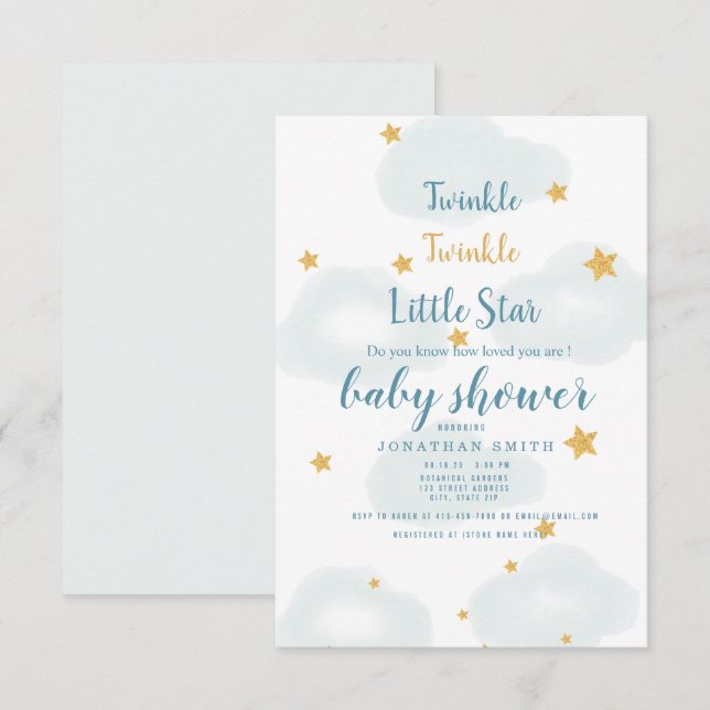 Invitación a Baby Shower de Little Star & Cloud Tw (Anverso / Reverso)