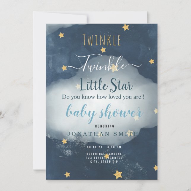 Invitación a Baby Shower de Little Star & Cloud Tw (Anverso)