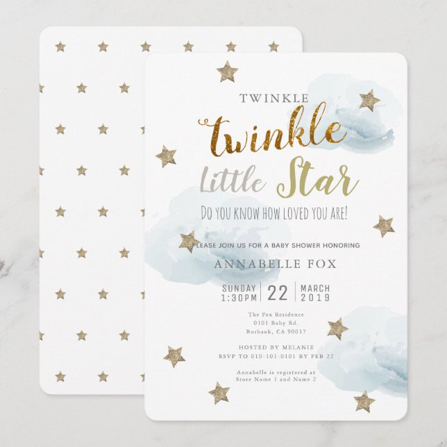 Invitación a Baby Shower de Little Star & Cloud Tw (Anverso / Reverso)