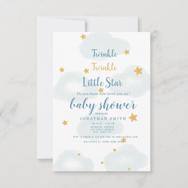 Invitación a Baby Shower de Little Star & Cloud Tw (Anverso)