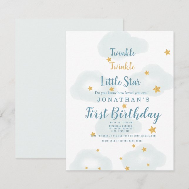 Invitación a Baby Shower de Little Star & Cloud Tw (Anverso / Reverso)