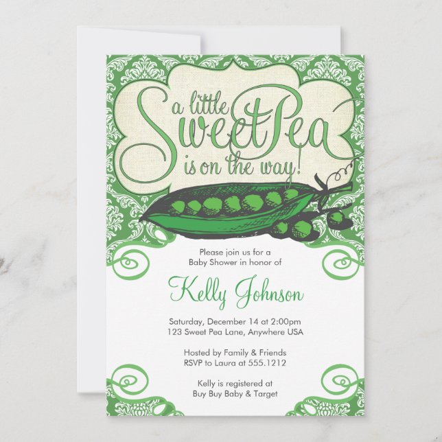 Invitación a Baby Shower de Little Sweet Pea (Anverso)