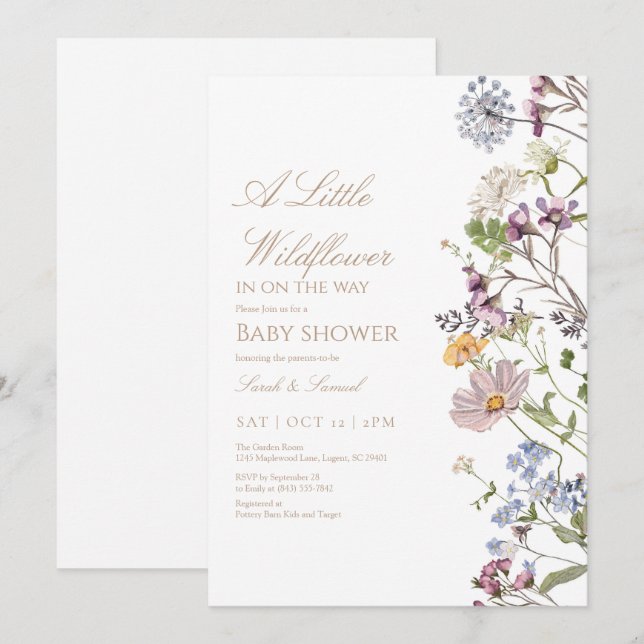 Invitación a Baby Shower de Little Wildflower Bord (Anverso / Reverso)