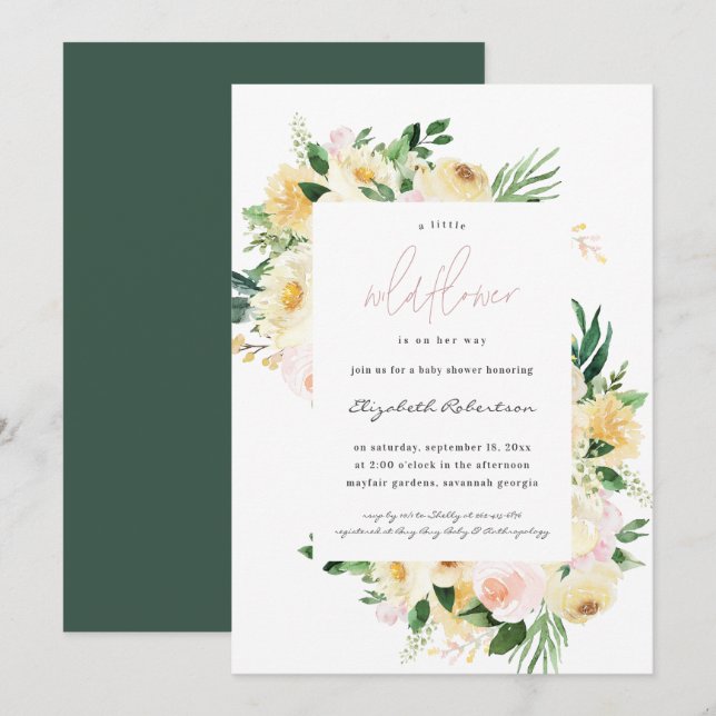 Invitación a Baby Shower de Little Wildflower Flor (Anverso / Reverso)