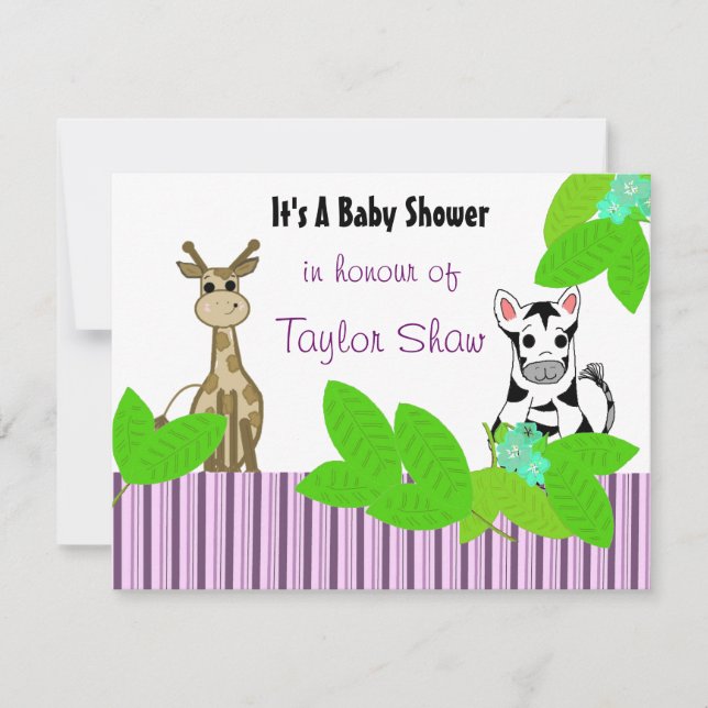 Invitación a Baby Shower de Little Zebra and Giraf (Anverso)
