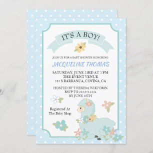 Invitación a Baby Shower de Llama de niño