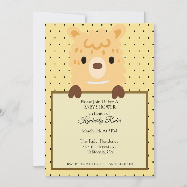 Invitación a Baby Shower de Llama divertida (Anverso)
