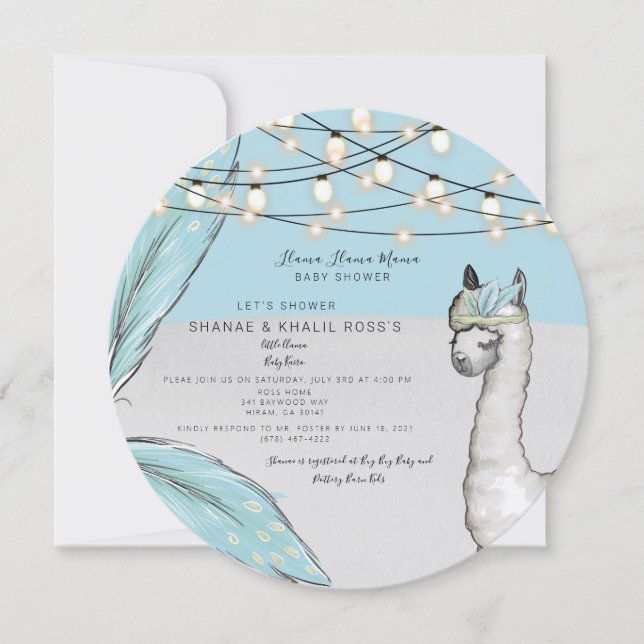 Invitación a Baby Shower de LLAMA LLAMA MAMA (Anverso)