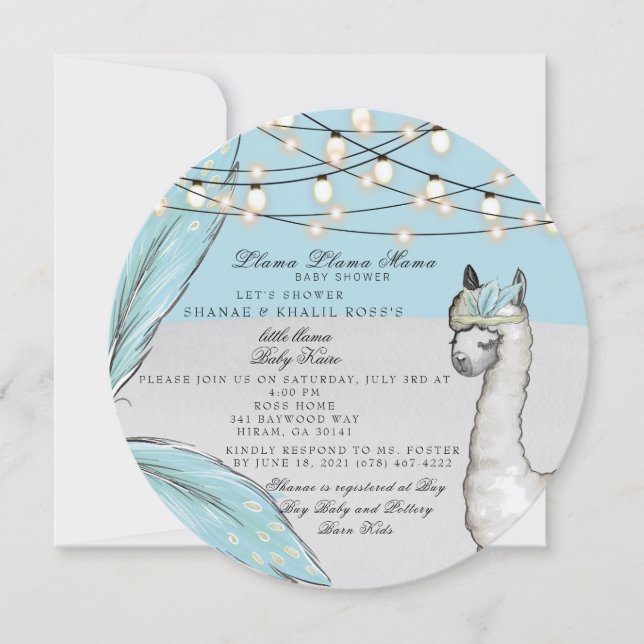 Invitación a Baby Shower de LLAMA LLAMA MAMA II (Anverso)