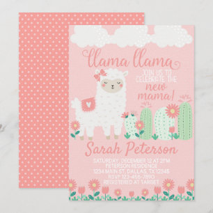 Invitación a Baby Shower de Llama Rosa