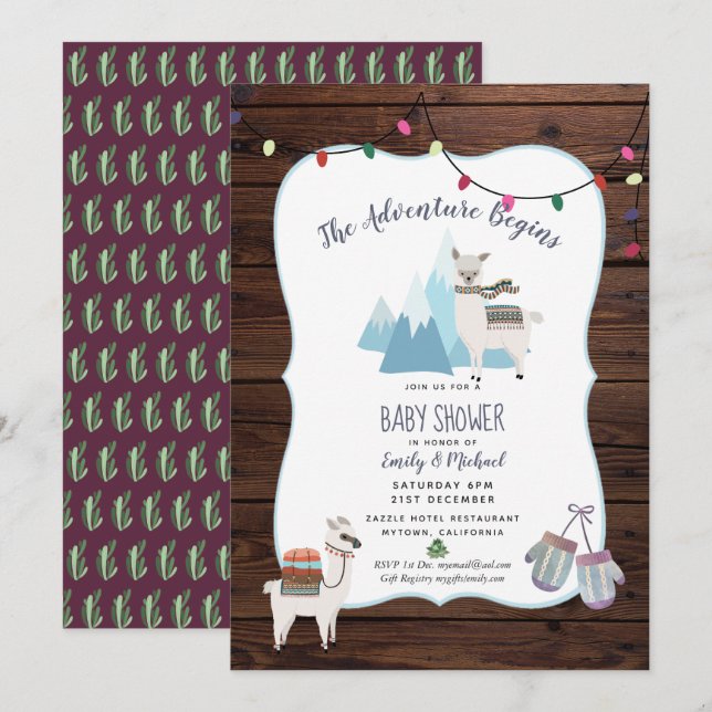 Invitación a Baby Shower de los Alpes de Invierno (Anverso / Reverso)
