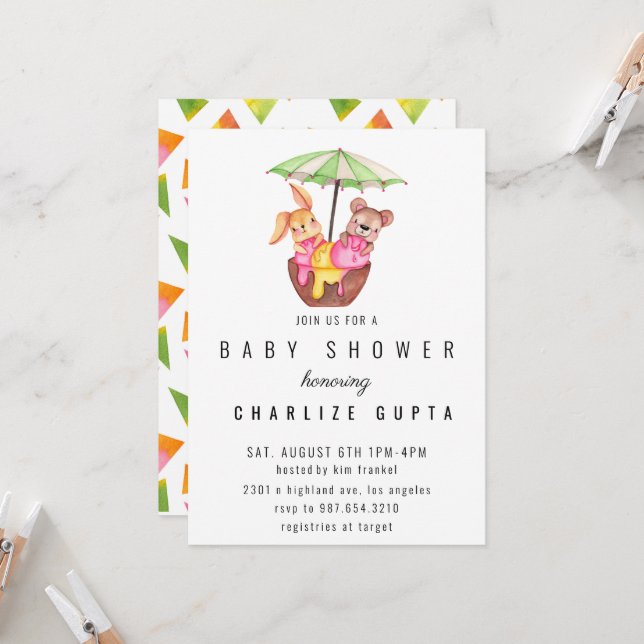 Invitación a Baby Shower de los amigos del Fiesta  (Anverso/Reverso In Situ)