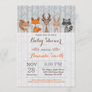 Invitación a Baby Shower de los animales de Woodla