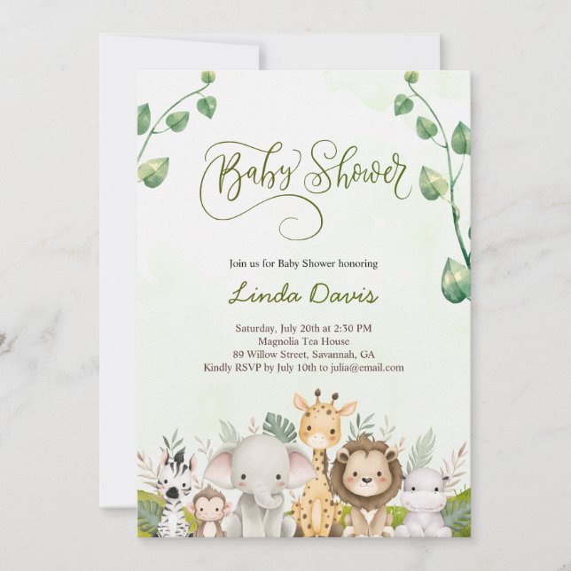 Invitación a Baby Shower de los animales salvajes  (Anverso)