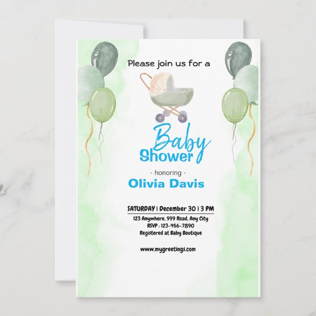 Invitación a Baby Shower de los Baluchis Verdes (Anverso)