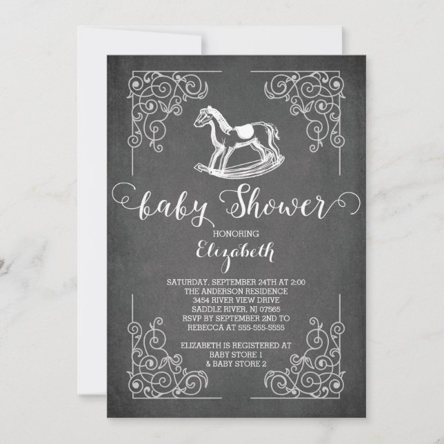 Invitación a Baby Shower de los caballos de Rockbo (Anverso)